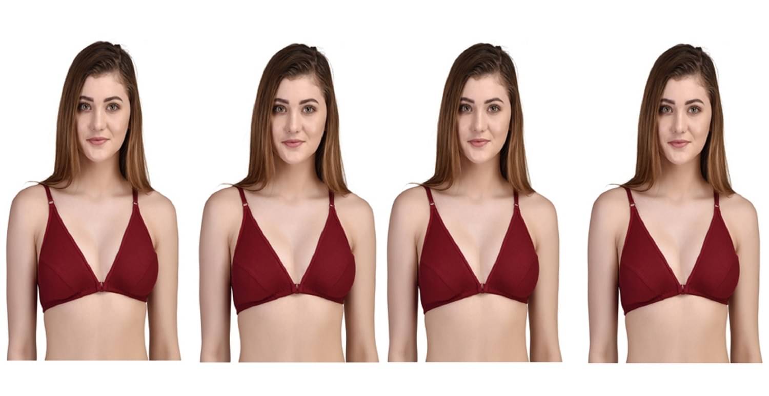     			Desiprime Pack of 4 Poly Cotton Non Padded Women's Front Closure ( Maroon )