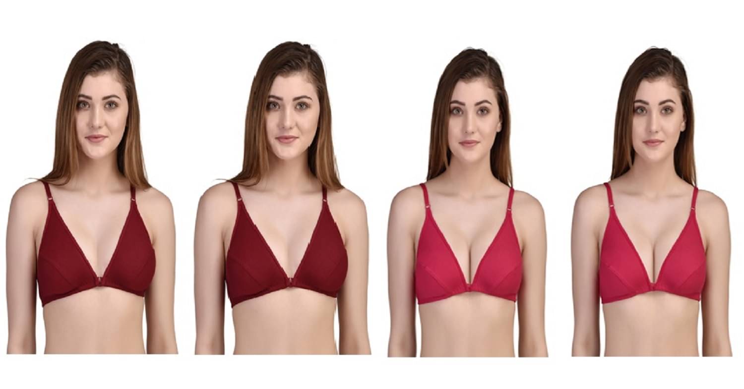    			Desiprime Pack of 4 Poly Cotton Non Padded Women's Front Closure ( Multi Color )