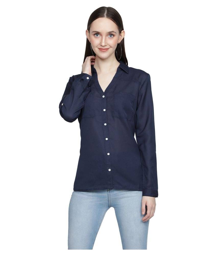     			NUEVOSDAMAS Women Solid Polyester Shirt ( Navy Blue )