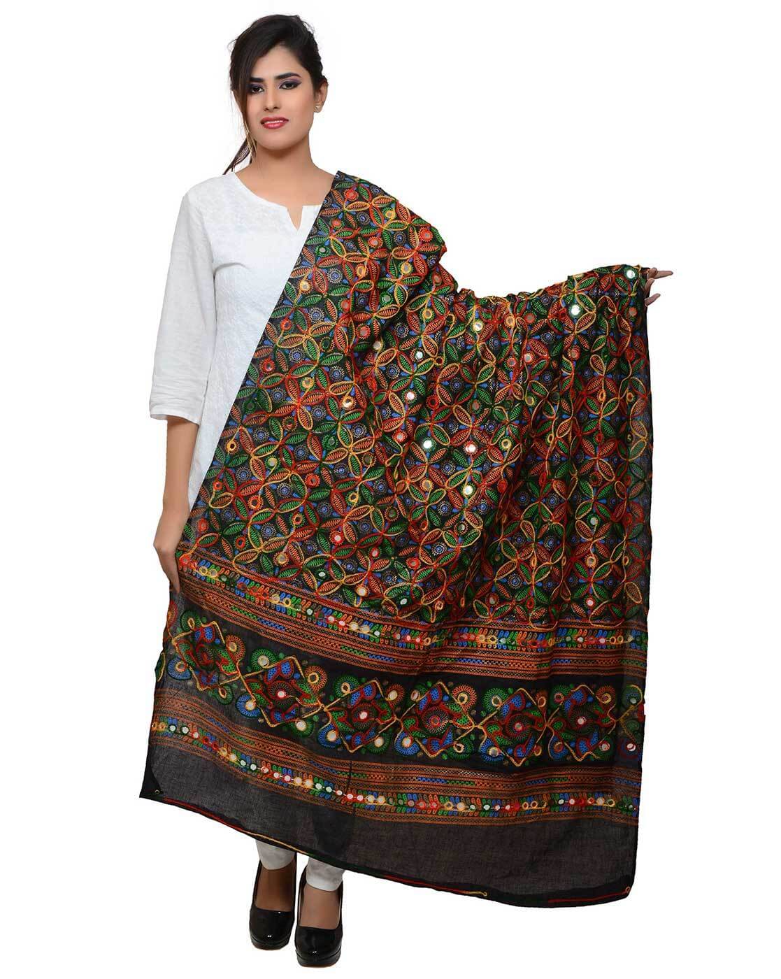 Raj Black Cotton Aari Embroidered Dupatta - Single Raj Black Cotton Aari Embroidered Dupatta - Single