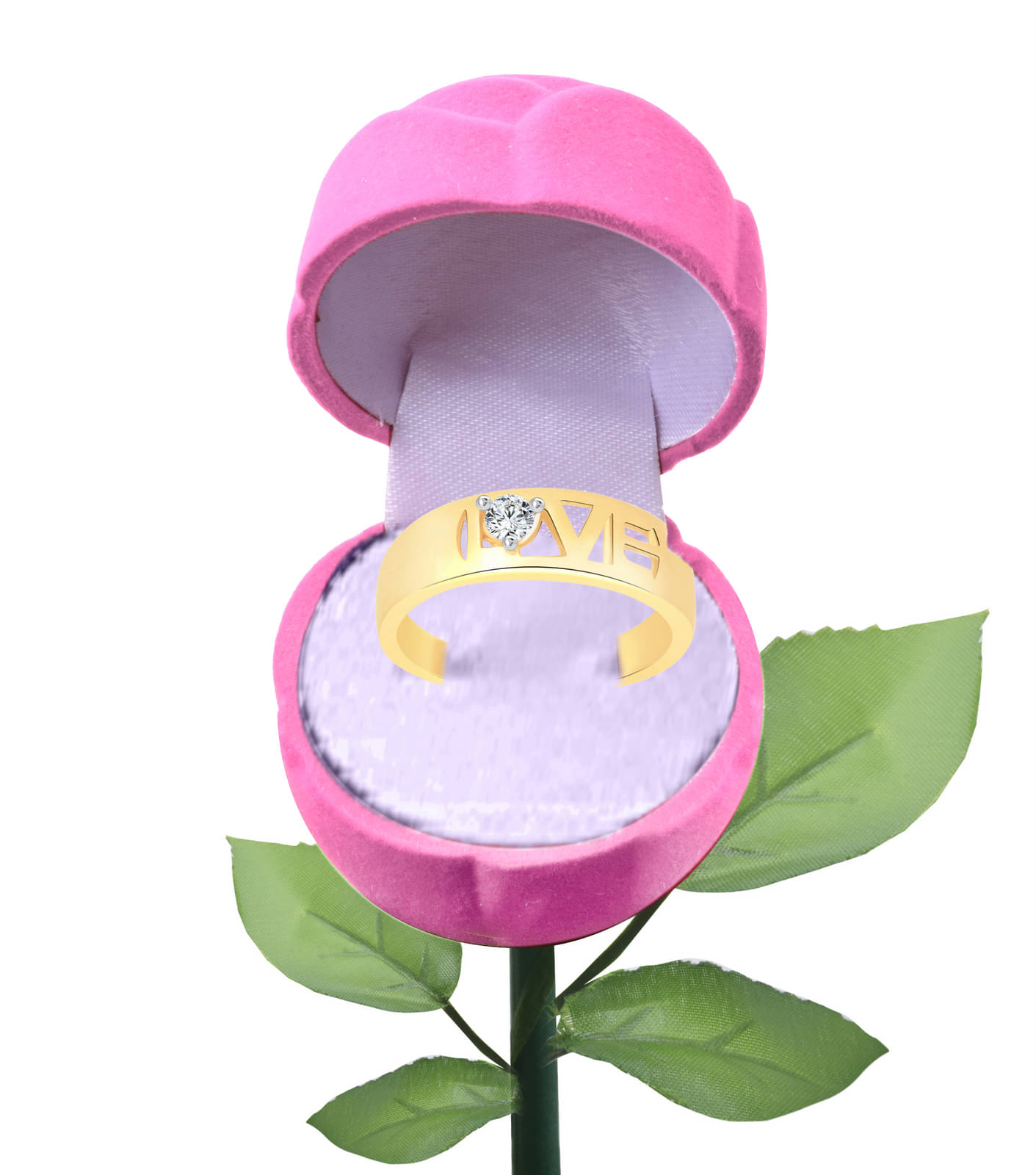 Valentine's Love Band CZ Rhodium Plated Alloy Ring with ROSE Ring Box {VFJ1348ROSE-PINK-G10 } Valentine's Love Band CZ Rhodium Plated Alloy Ring with ROSE Ring Box {VFJ1348ROSE-PINK-G10 }