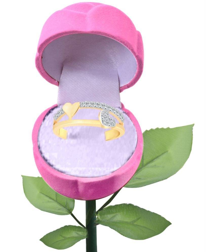 Vighnaharta Double Line Heart CZ Gold- Plated Alloy Ring With PROSE Ring Box {VFJ1347ROSE-PINK-G16 } Vighnaharta Double Line Heart CZ Gold- Plated Alloy Ring With PROSE Ring Box {VFJ1347ROSE-PINK-G16 }