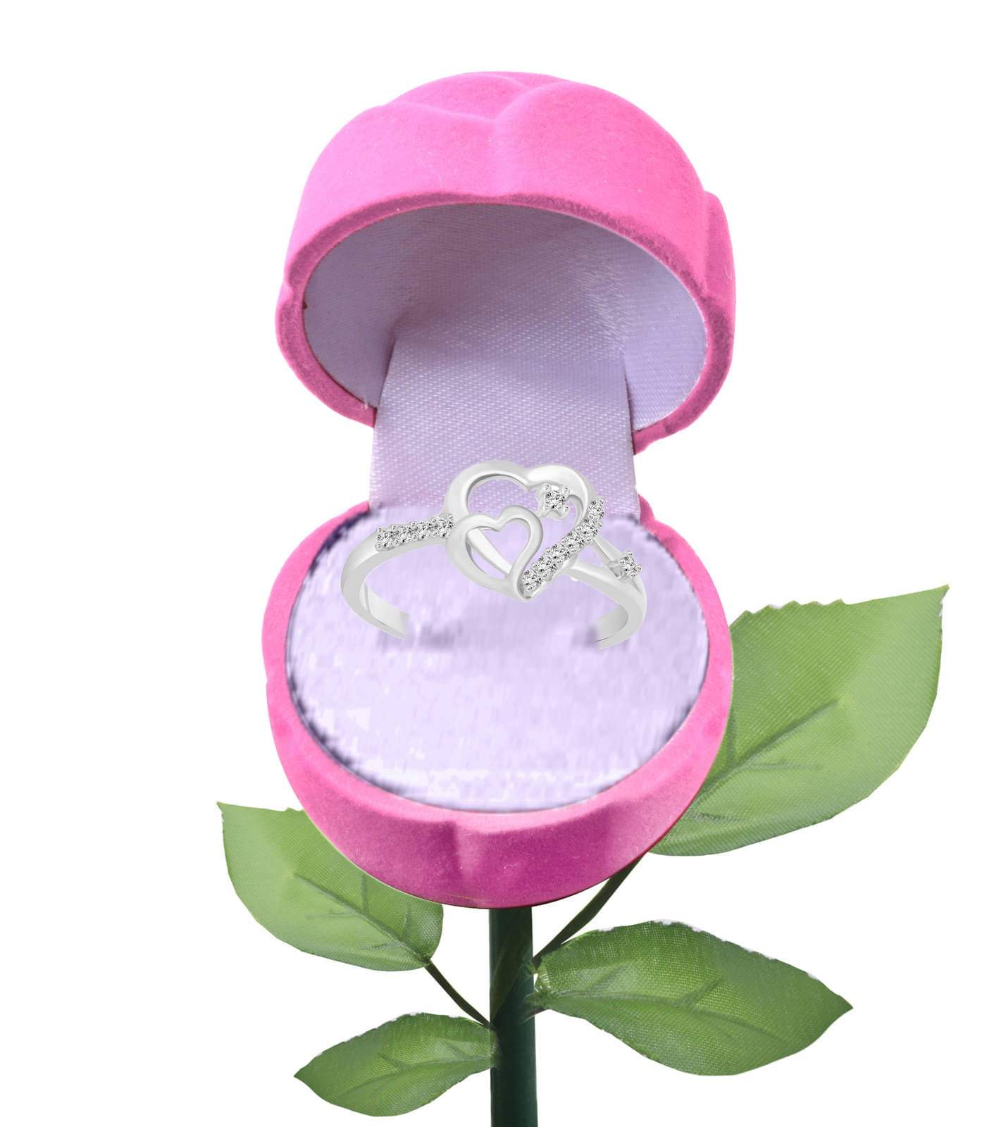 Vighnaharta Dual Tone Heart CZ Rhodium Plated Alloy Ring with PROSE Ring Box {VFJ1324ROSE-PINK8 } Vighnaharta Dual Tone Heart CZ Rhodium Plated Alloy Ring with PROSE Ring Box {VFJ1324ROSE-PINK8 }