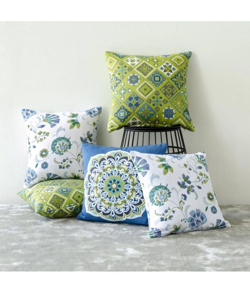 Aazeem Set of 5 Polyester Cushion Covers 40X40 cm (16X16) Aazeem Set of 5 Polyester Cushion Covers 40X40 cm (16X16)