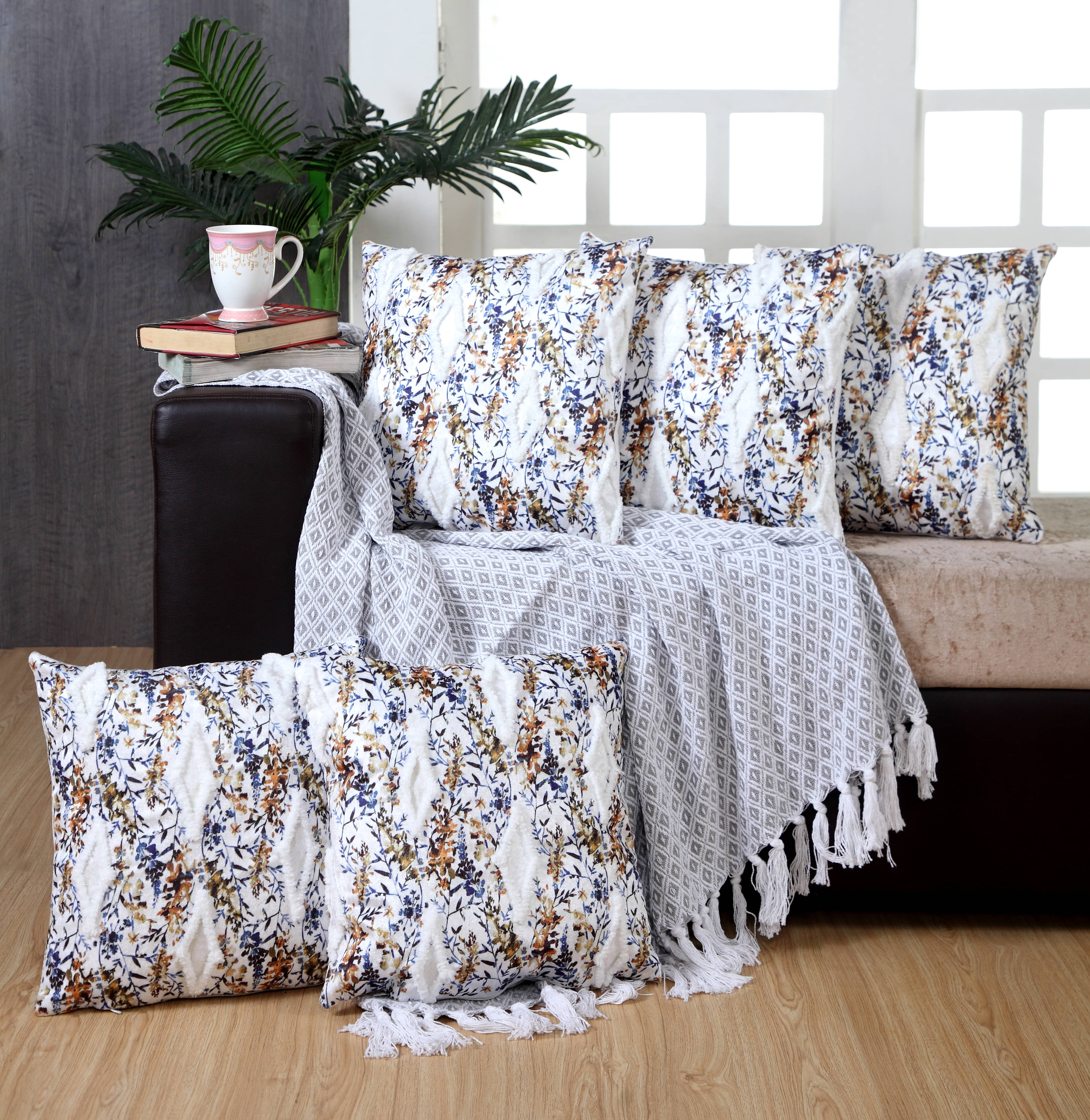 Aazeem Set of 5 Velvet Cushion Covers 40X40 cm (16X16) Aazeem Set of 5 Velvet Cushion Covers 40X40 cm (16X16)