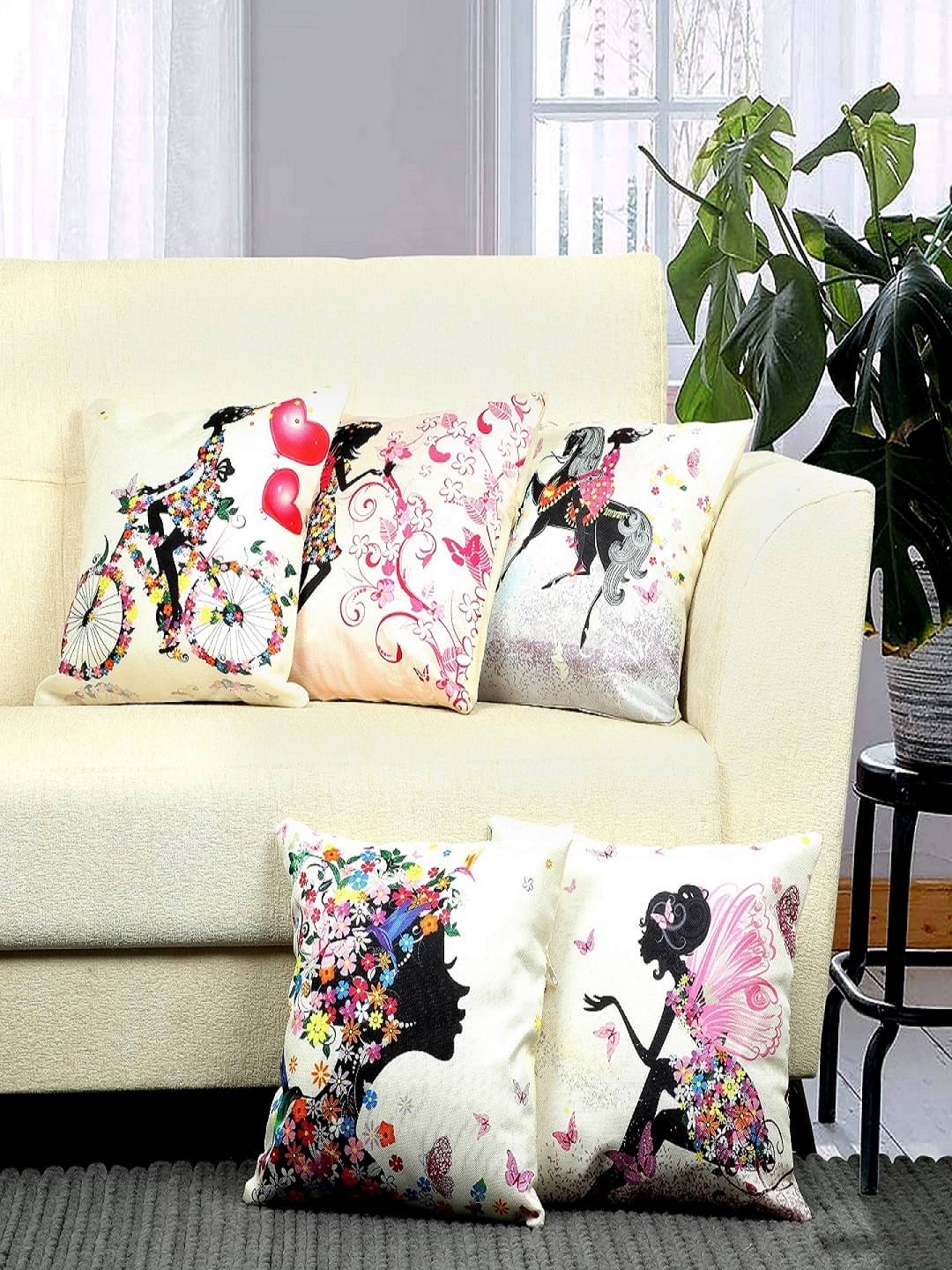 BELLA TRUE Set of 5 Cushion Covers Floral Themed BELLA TRUE Set of 5 Cushion Covers Floral Themed