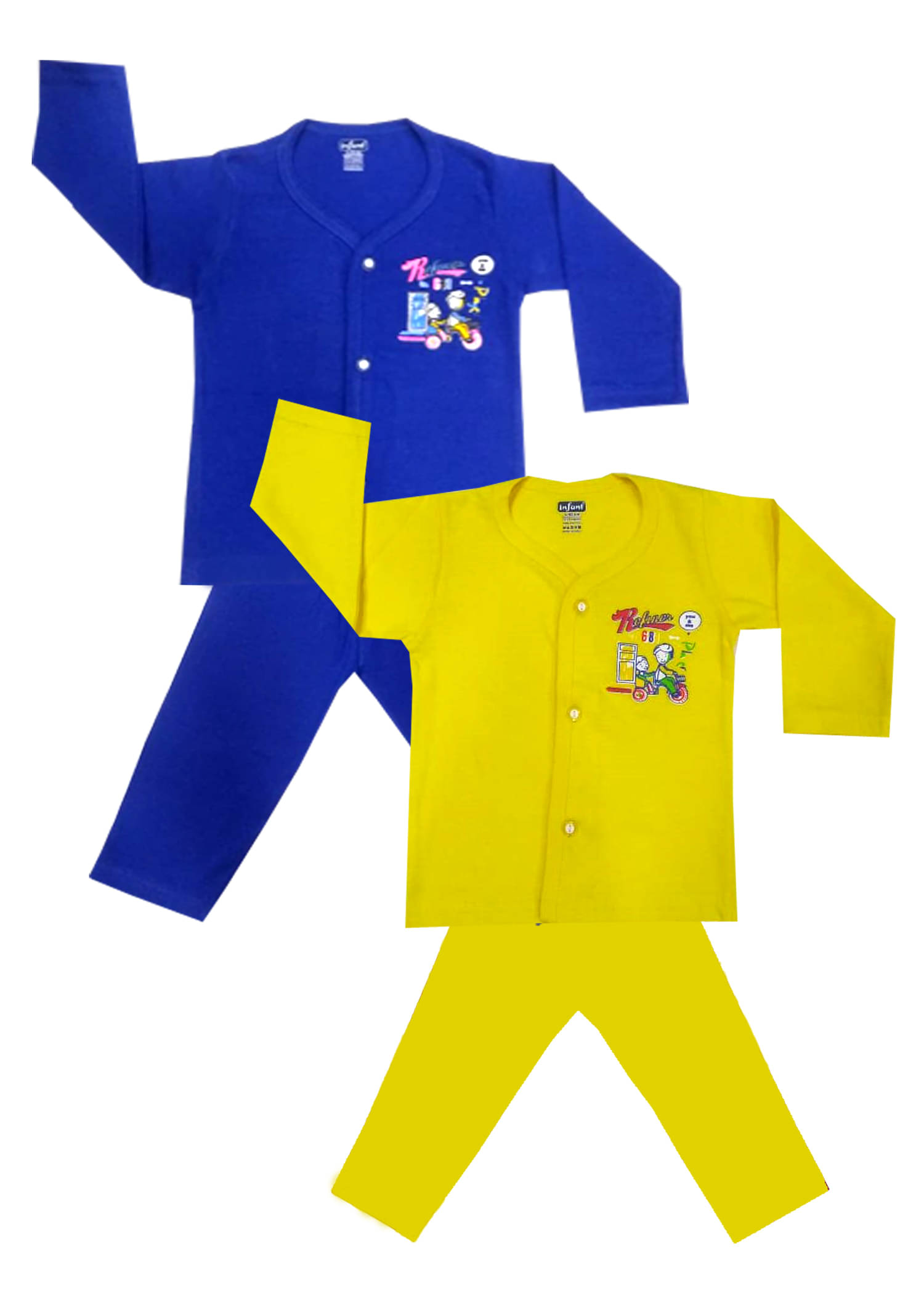     			INFANT Pack of 2 Baby Boys 100% Cotton ( Blue & Yellow )