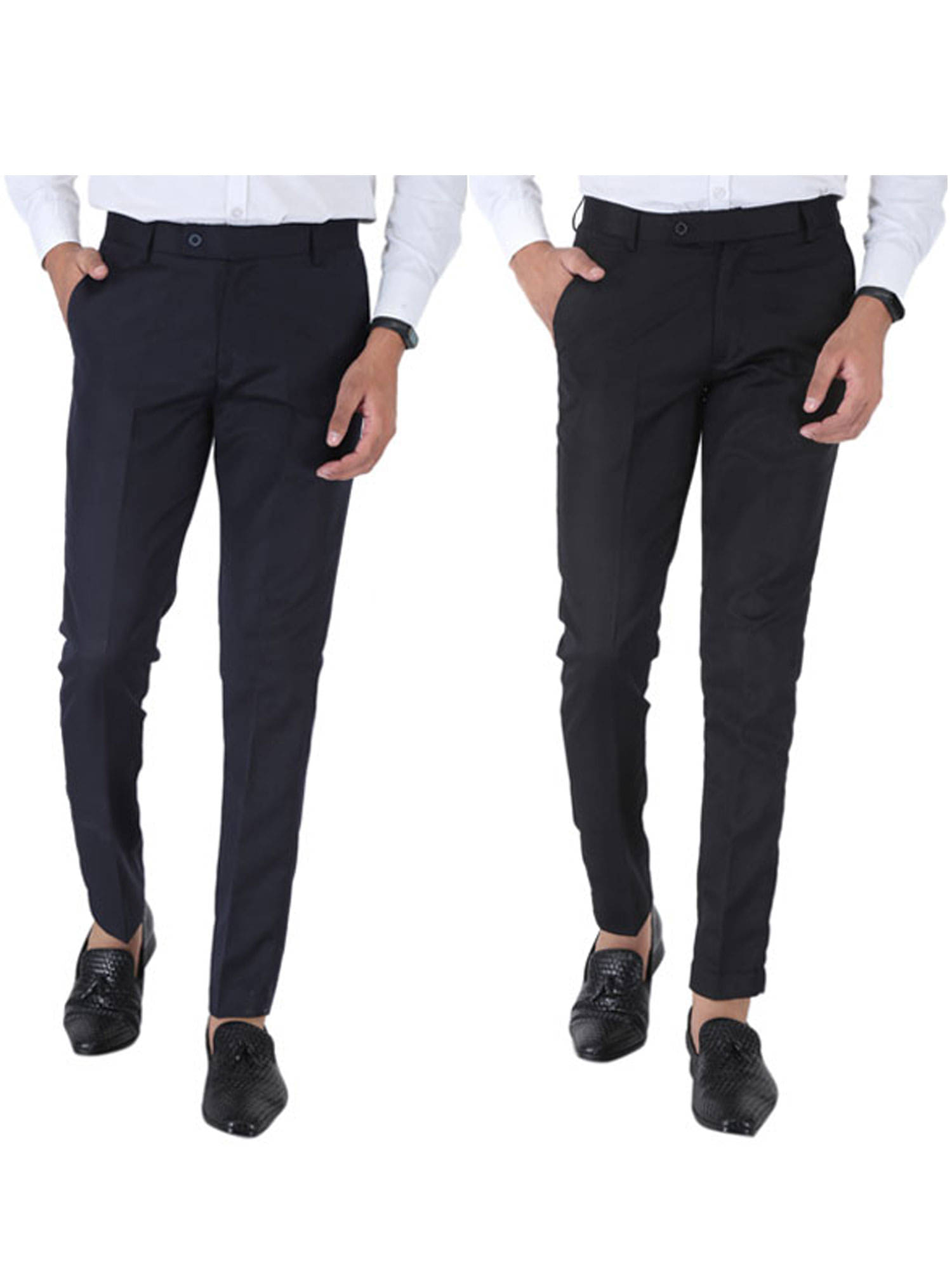     			SREY Black Slim -Fit Flat Trousers Pack of 2