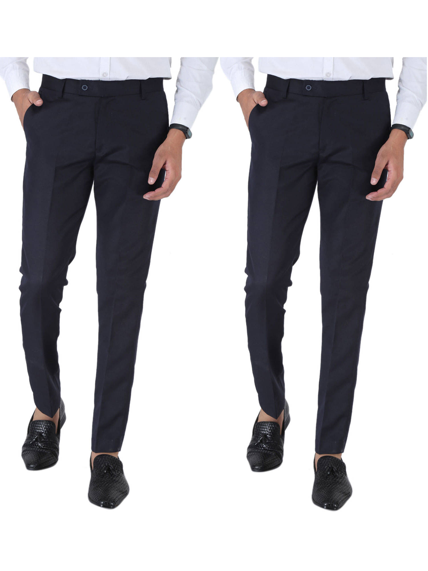     			SREY - Navy Blue Polycotton Slim - Fit Men's Trousers ( Pack of 2 )
