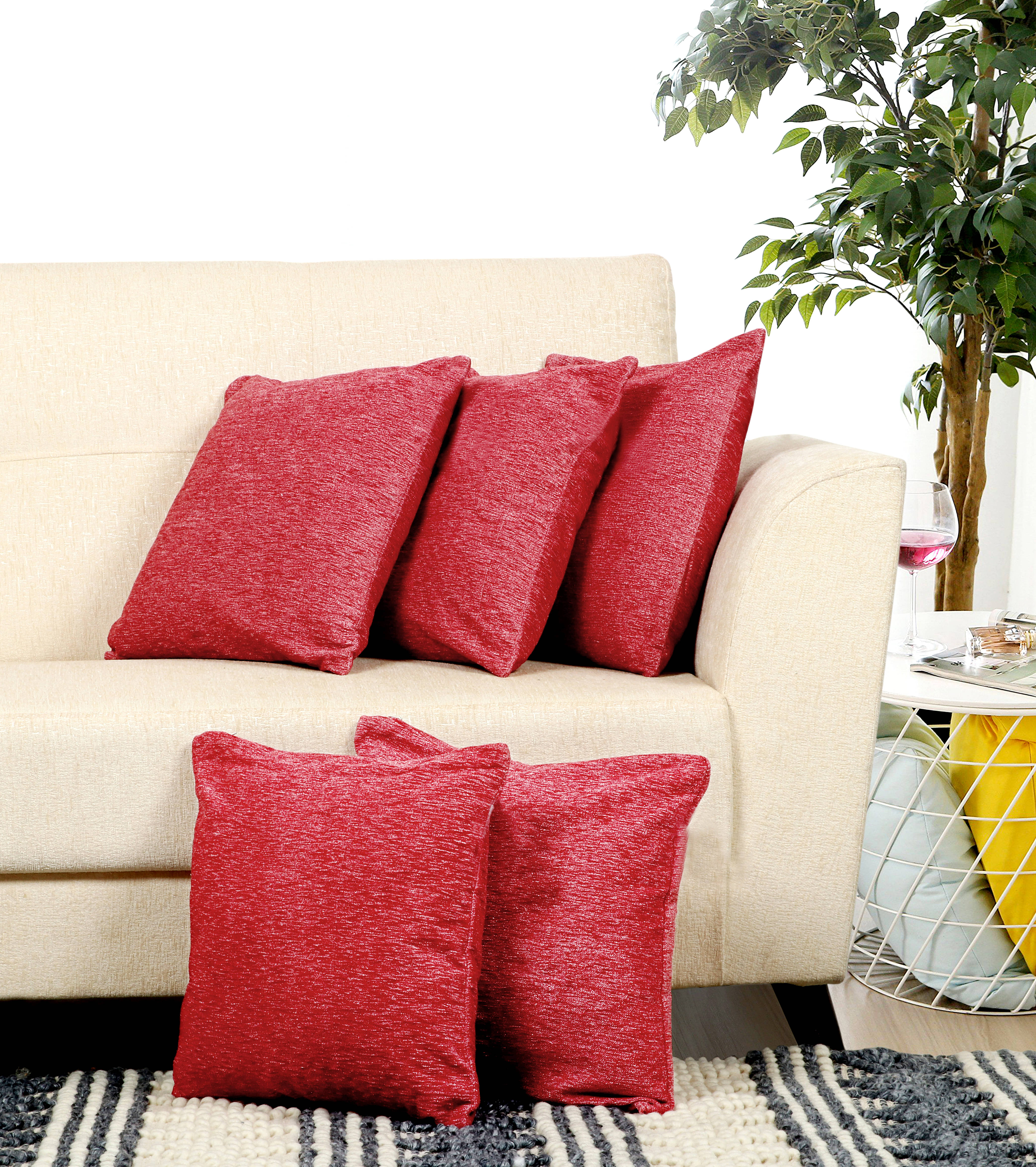 BELLA TRUE Set of 5 Polyester Cushion Covers 40X40 cm (16X16) BELLA TRUE Set of 5 Polyester Cushion Covers 40X40 cm (16X16)