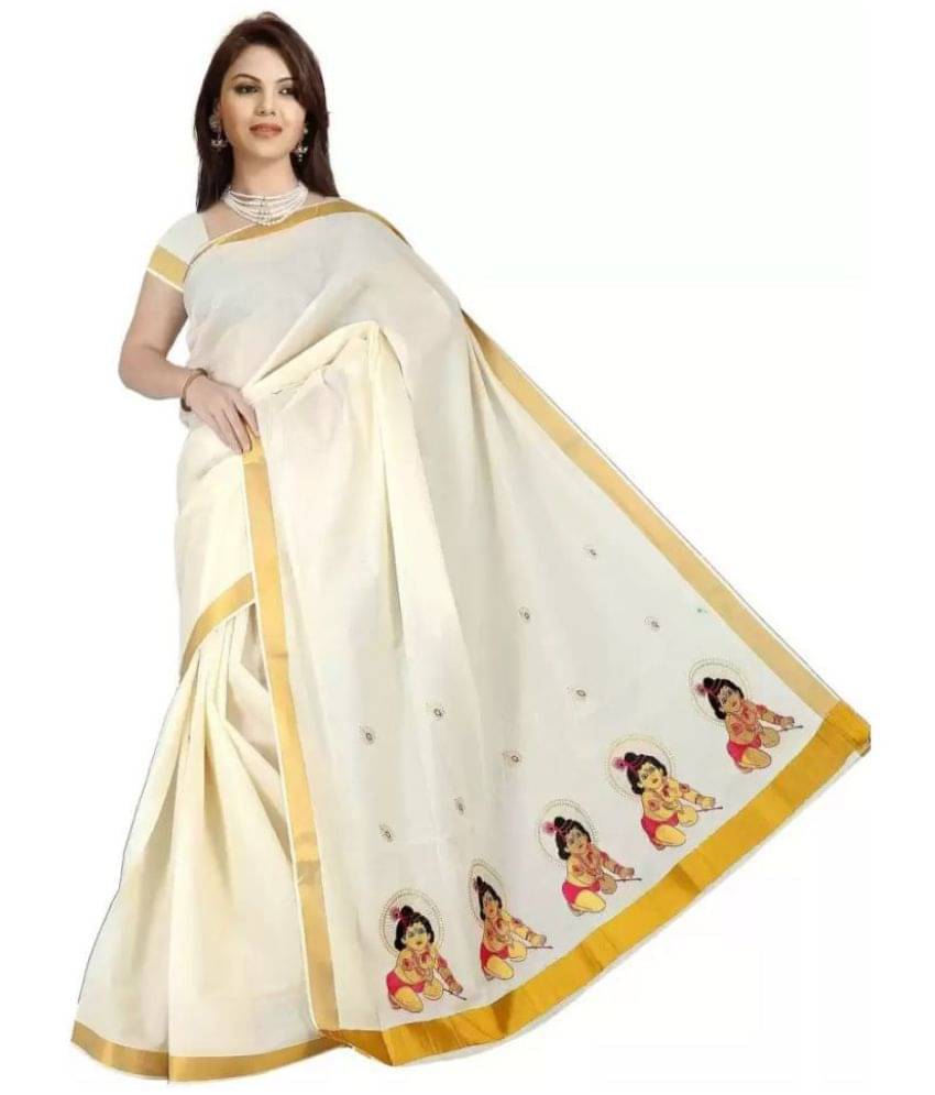 BRINDAVAN CREATIONS Kerela Cotton Saree With Unstitched Blouse Piece ( Beige )     			BRINDAVAN CREATIONS Kerela Cotton Saree With Unstitched Blouse Piece ( Beige )