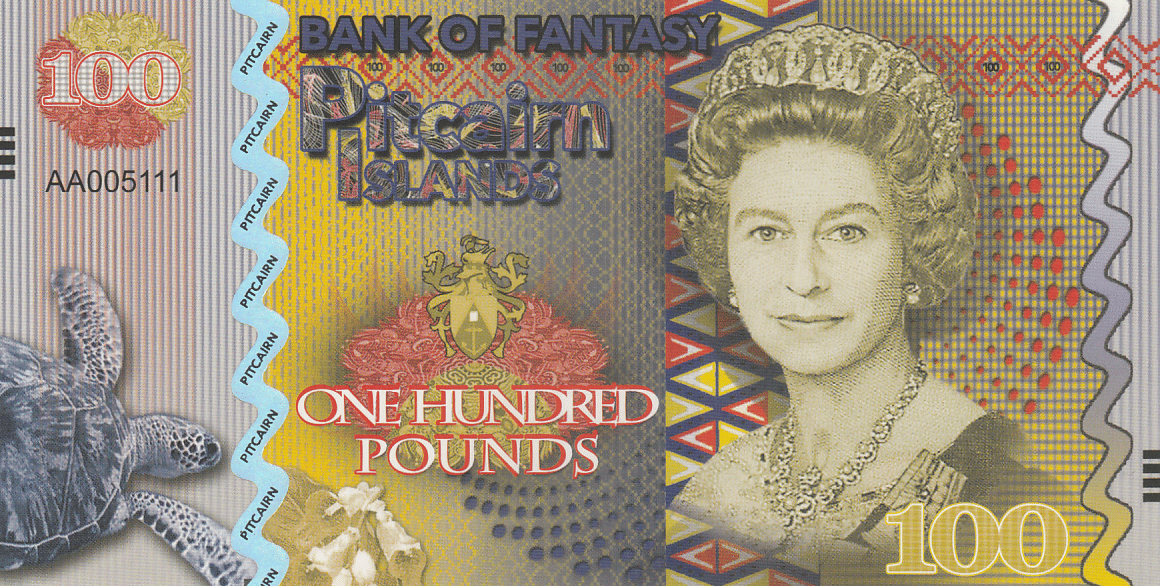 NUMISMATTECLY RARE AND COLLECTIBLE -BANK OF FANTASY, PITCAIRN ISLAND-ONE HUNDRED POUNDS YEAR-2018-GREEN TURTLE CHELONIA MYDAS IN GEM UNC CONDITION POLYMER N0TE, FRONT SIDE QUEEN BEAUTIFUL PHOTO . NUMISMATTECLY RARE AND COLLECTIBLE -BANK OF FANTASY, PITCAIRN ISLAND-ONE HUNDRED POUNDS YEAR-2018-GREEN TURTLE CHELONIA MYDAS IN GEM UNC CONDITION POLYMER N0TE, FRONT SIDE QUEEN BEAUTIFUL PHOTO .