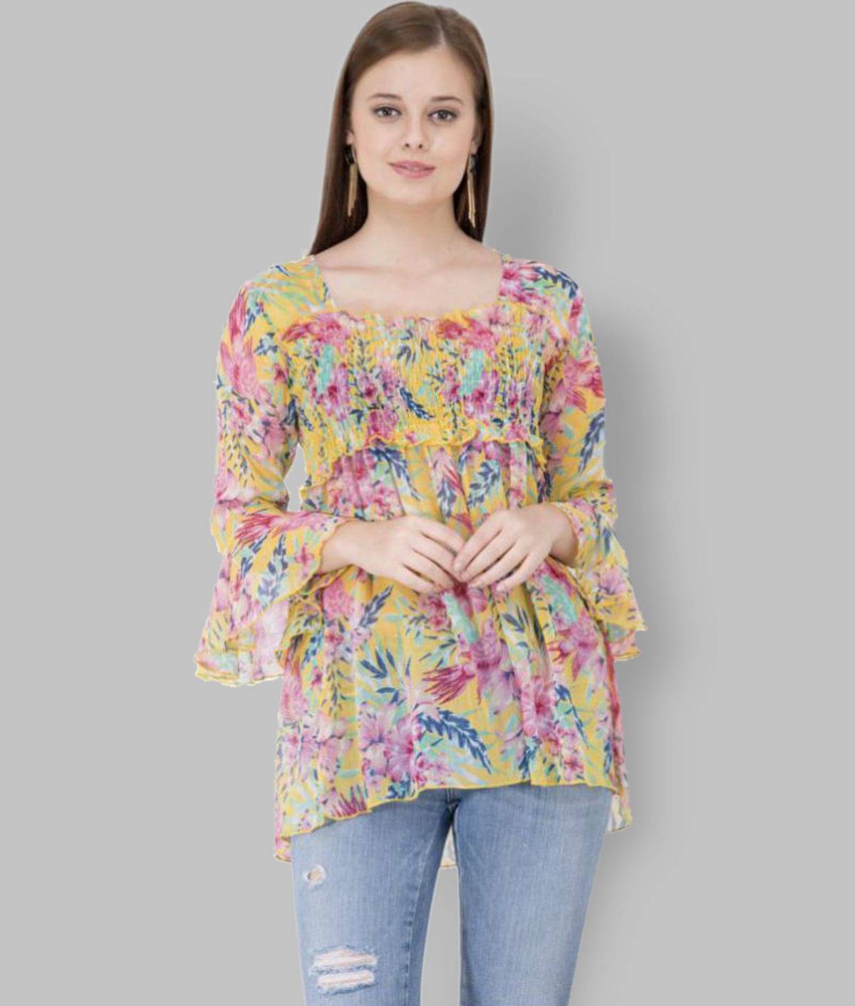POPWINGS Women's Chiffon Regular Top ( Yellow ) POPWINGS Women's Chiffon Regular Top ( Yellow )