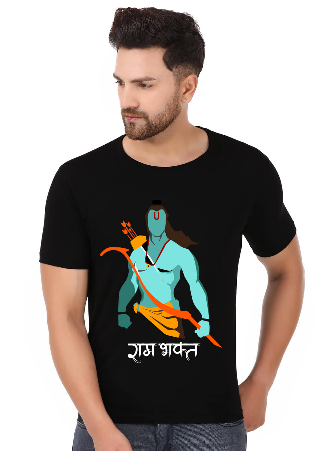 Prabhu Bhakti Black Cotton Blend Printed T-Shirt