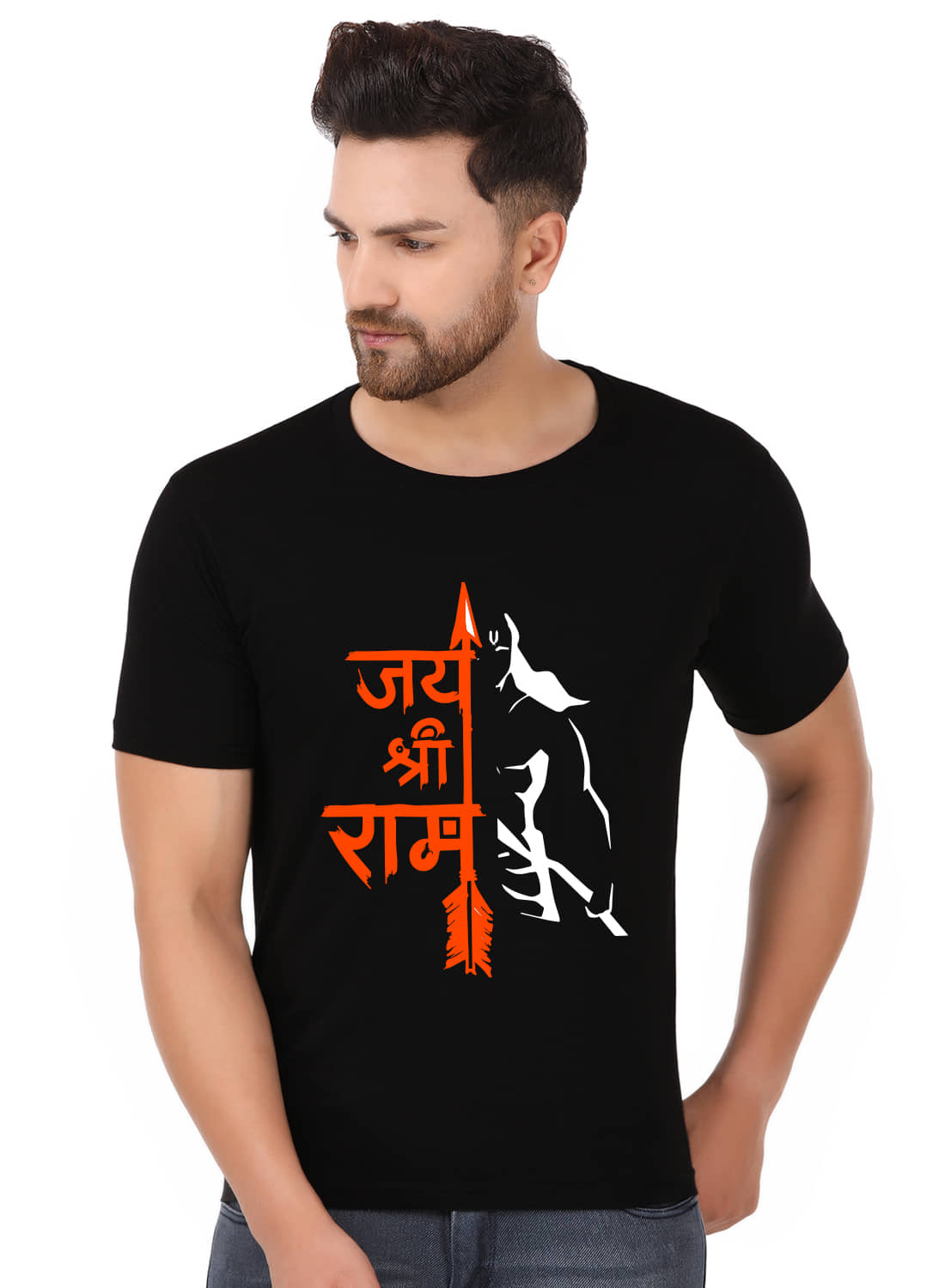 Prabhu Bhakti Black Cotton Blend Printed T-Shirt