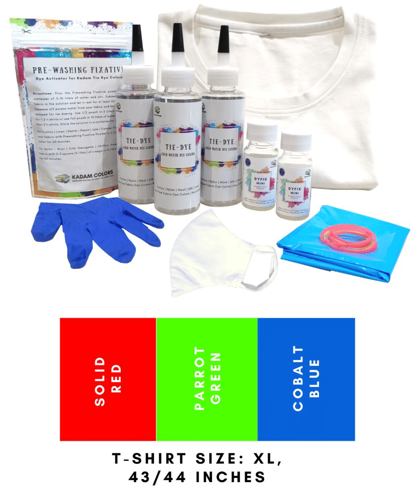     			Tie Dye Kit #8 RGB with X-Large Size White T-Shirt, 100% Cotton Unisex, 180 GSM T-Shirt, Dye Activator and Color Fixative Included, Cold Fabric Dyeing
