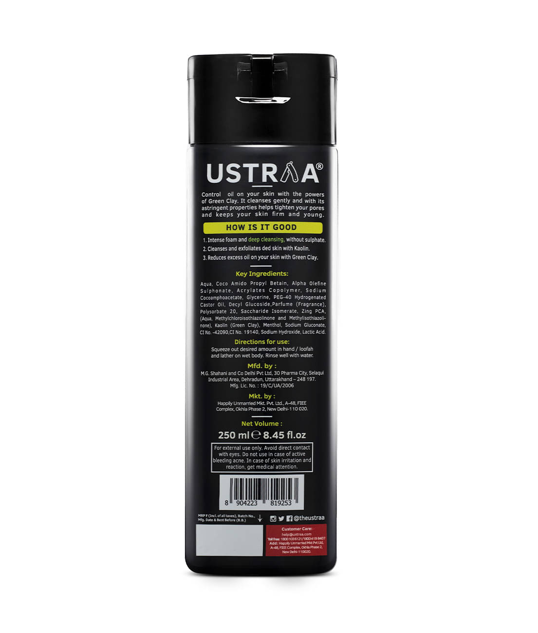     			Ustraa Body Wash-Green Clay - 200 ml - Intense Oil Control - removes excess oil, No post-shower dryness, Intense foaming without sulphates