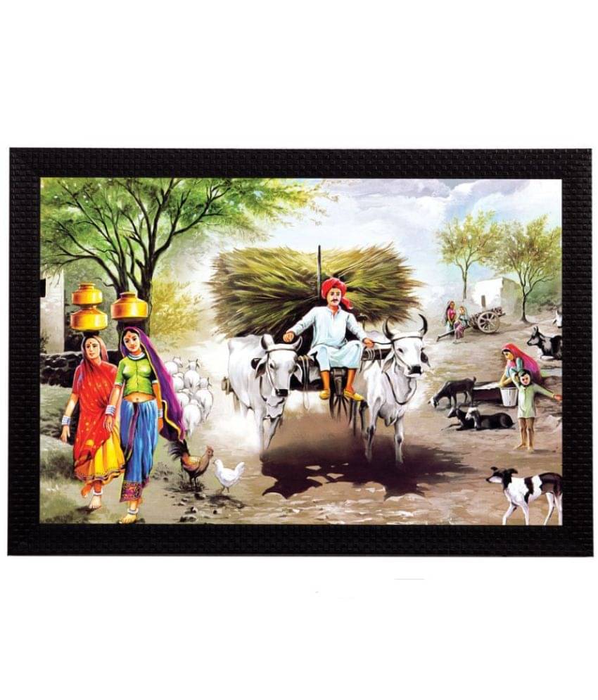     			eCraftIndia Set of 5 Multicoloured Village Scenic View UV Wall Art