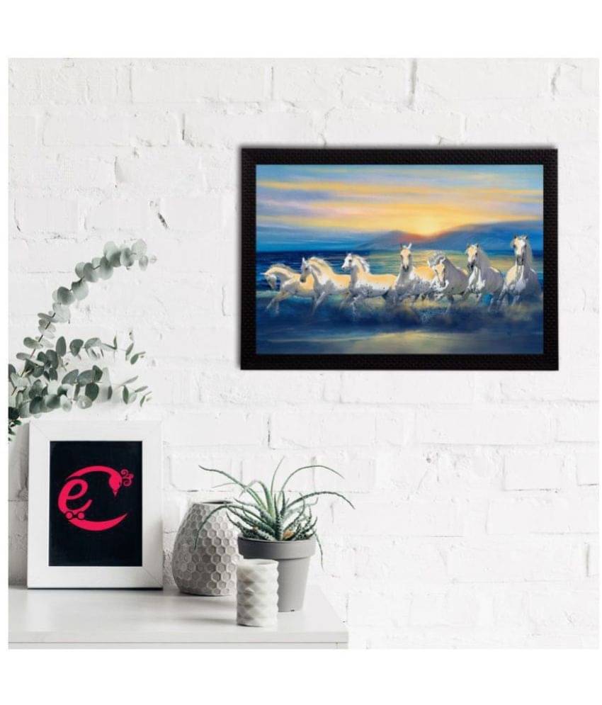     			eCraftIndia Blue & Yellow 7 Lucky Running Horse Satin Matt Texture UV Wall Art
