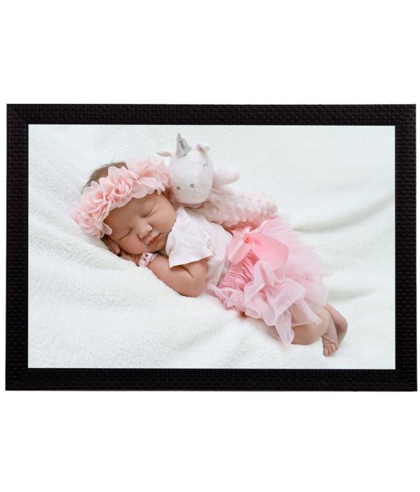     			eCraftIndia White & Pink Cute Baby Satin Matt Textured UV Wall Art Painting