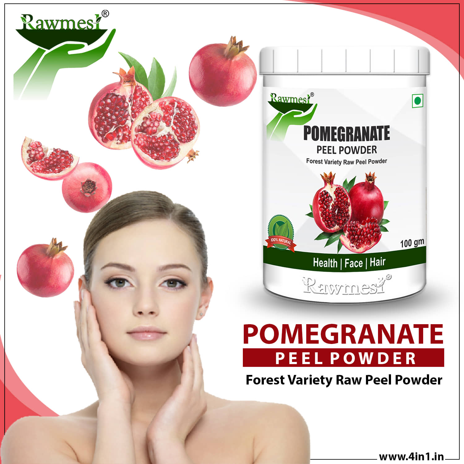 rawmest Pomegranate Peel Powder Cleanser 100 mL Pack of 3