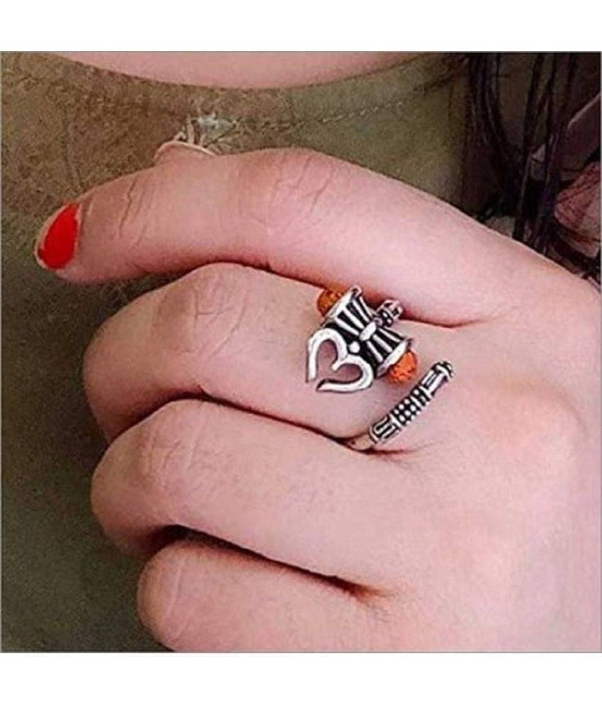     			PAYSTORE Rudraksha Trishul Damroo Designer Oxidized Silver Bahubali Ring Unisex Cuff Ring for Men & Women Boys