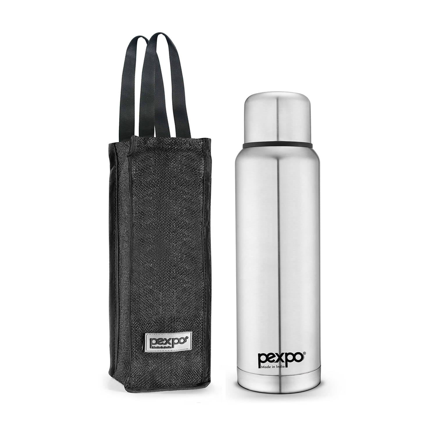Pexpo 1500ml 24 Hrs Hot and Cold Flask with Jute-bag, Flamingo Vacuum insulated Bottle (Pack of 1, Silver) Pexpo 1500ml 24 Hrs Hot and Cold Flask with Jute-bag, Flamingo Vacuum insulated Bottle (Pack of 1, Silver)