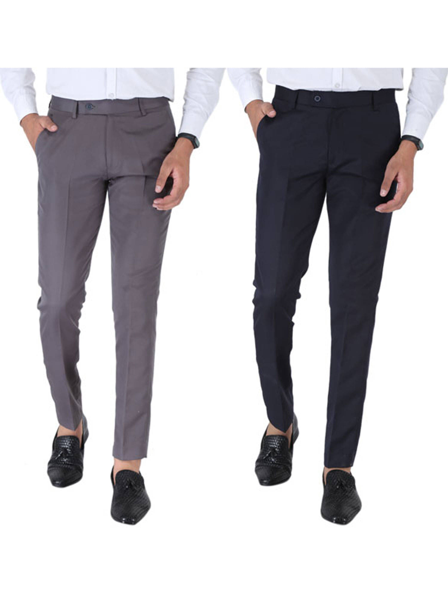     			SREY - Grey Polycotton Slim - Fit Men's Trousers ( Pack of 2 )