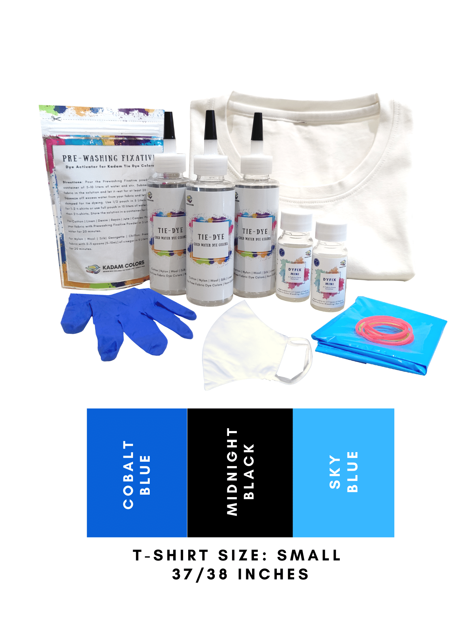     			Tie Dye Kit #10 Ocean with Small Size White T-Shirt, 100% Cotton Unisex, 180 GSM T-Shirt, Dye Activator and Color Fixative Included, Cold Fabric Dyeing