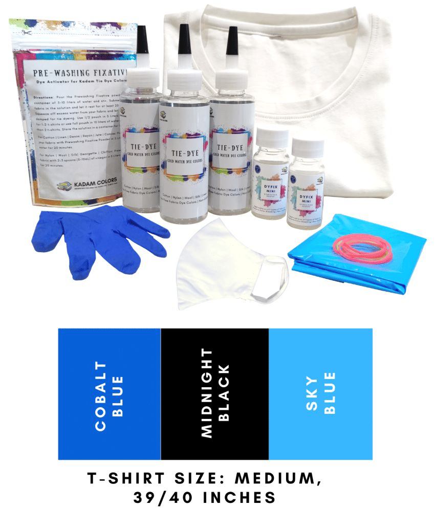     			Tie Dye Kit #10 Ocean with Medium Size White T-Shirt, 100% Cotton Unisex, 180 GSM T-Shirt, Dye Activator and Color Fixative Included, Cold Fabric Dyeing