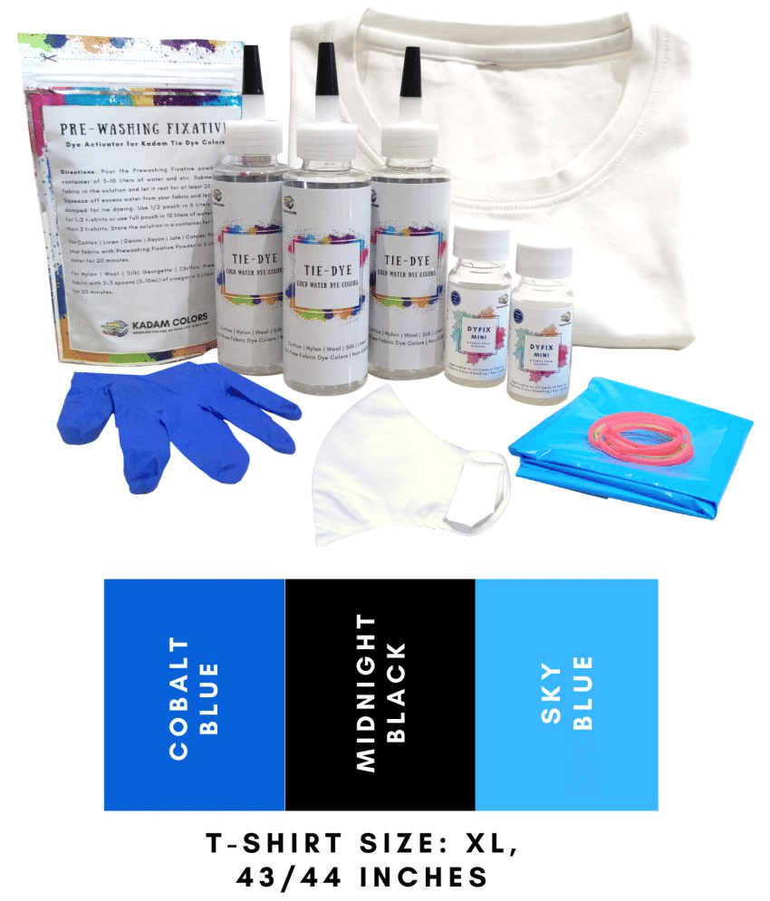     			Tie Dye Kit #10 Ocean with X-Large Size White T-Shirt, 100% Cotton Unisex, 180 GSM T-Shirt, Dye Activator and Color Fixative Included, Cold Fabric Dyeing