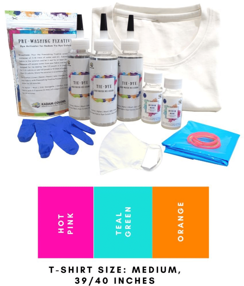     			Tie Dye Kit #5 Floral with Medium Size White T-Shirt, 100% Cotton Unisex, 180 GSM T-Shirt, Dye Activator and Color Fixative Included, Cold Fabric Dyeing