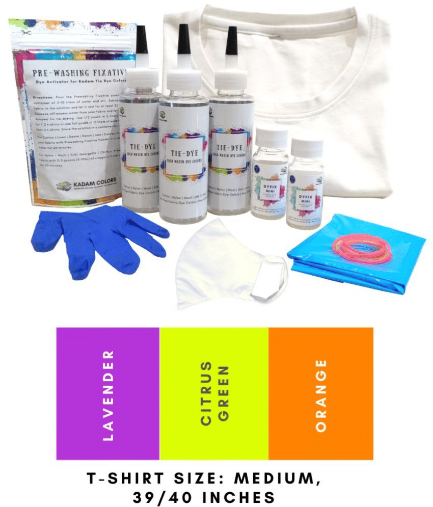     			Tie Dye Kit #6 Citrus with Medium Size White T-Shirt, 100% Cotton Unisex, 180 GSM T-Shirt, Dye Activator and Color Fixative Included, Cold Fabric Dyeing