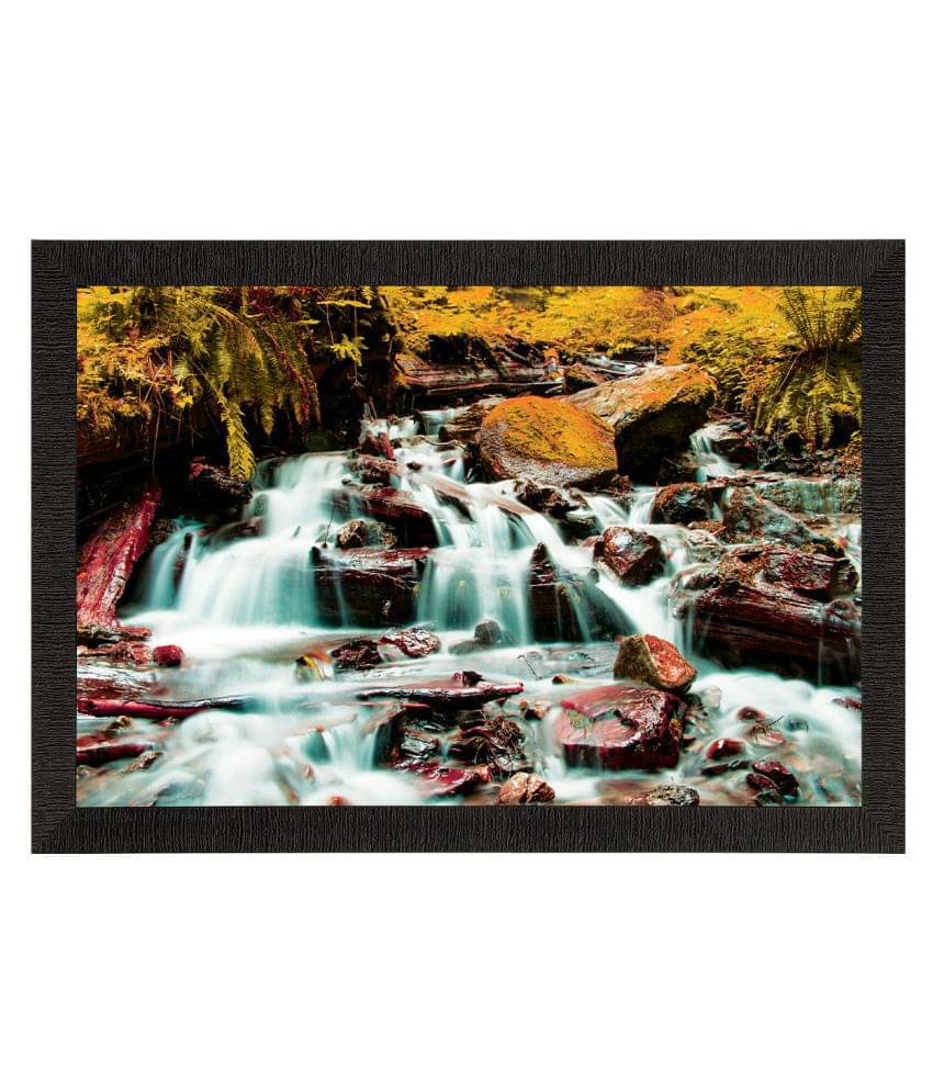     			eCraftIndia White & Green Beautiful Scenic Waterfall View Satin Matt Texture UV Art Painting