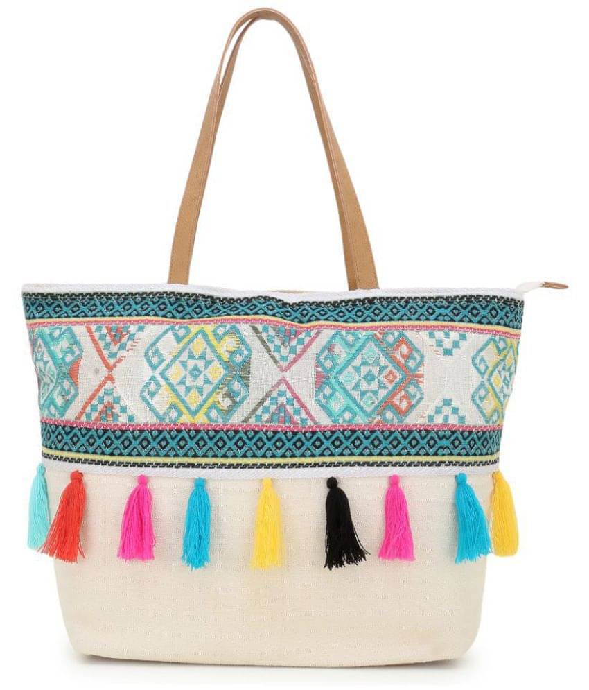     			Anekaant White Fabric Tote Bag