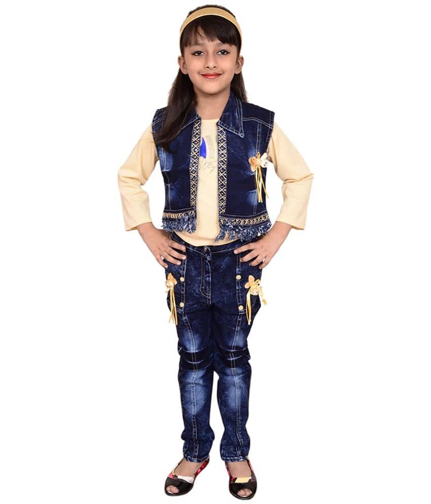 Cherry Tree Girls Denim Top With Jeans ( Yellow )