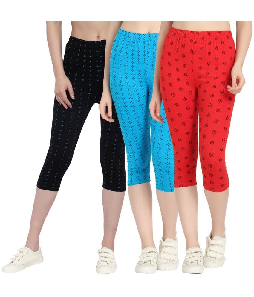     			Diaz Multi Cotton Lycra Printed Capri - Pack of 3