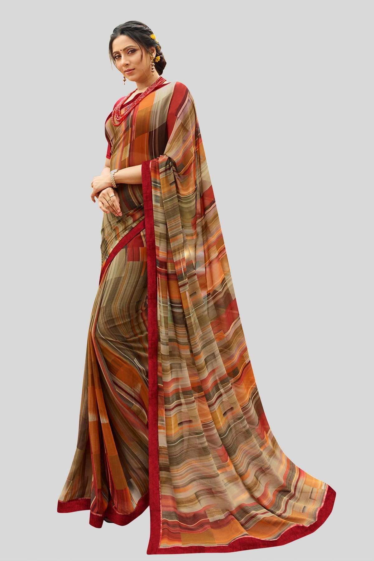     			Gazal Fashions Chiffon Printed Saree With Unstitched Blouse Piece ( Multicolor )