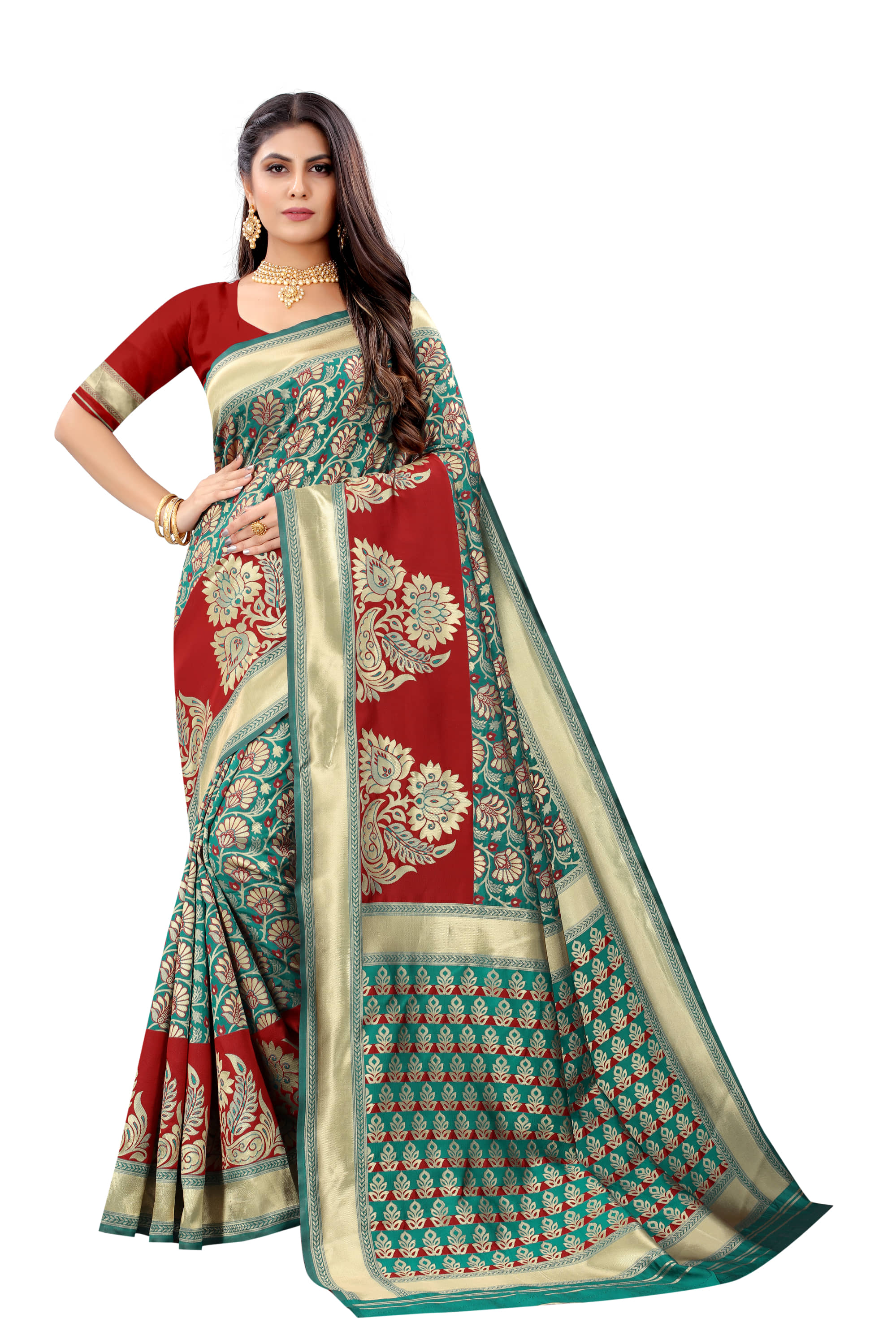 NENCY FASHION Banarasi Silk Printed Saree With Unstitched Blouse Piece ( Multicolor ) - Sarees | Buy online on ZillyBuy