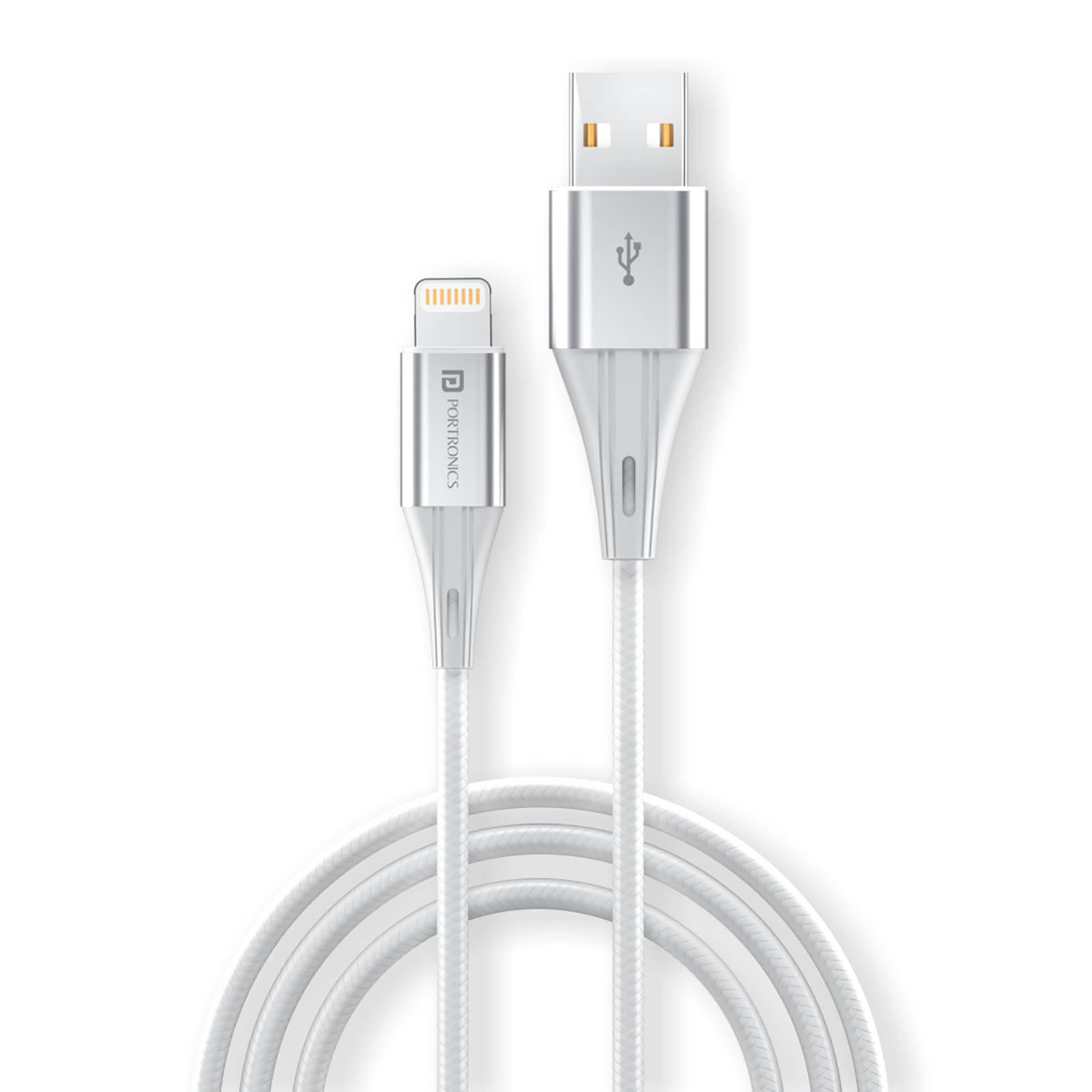 Portronics Konnect B Plus 8 Pin USB Cable:Nylon Braided 8 Pin USB Cable With Metal Heads ,White (POR 1397) Portronics Konnect B Plus 8 Pin USB Cable:Nylon Braided 8 Pin USB Cable With Metal Heads ,White (POR 1397)