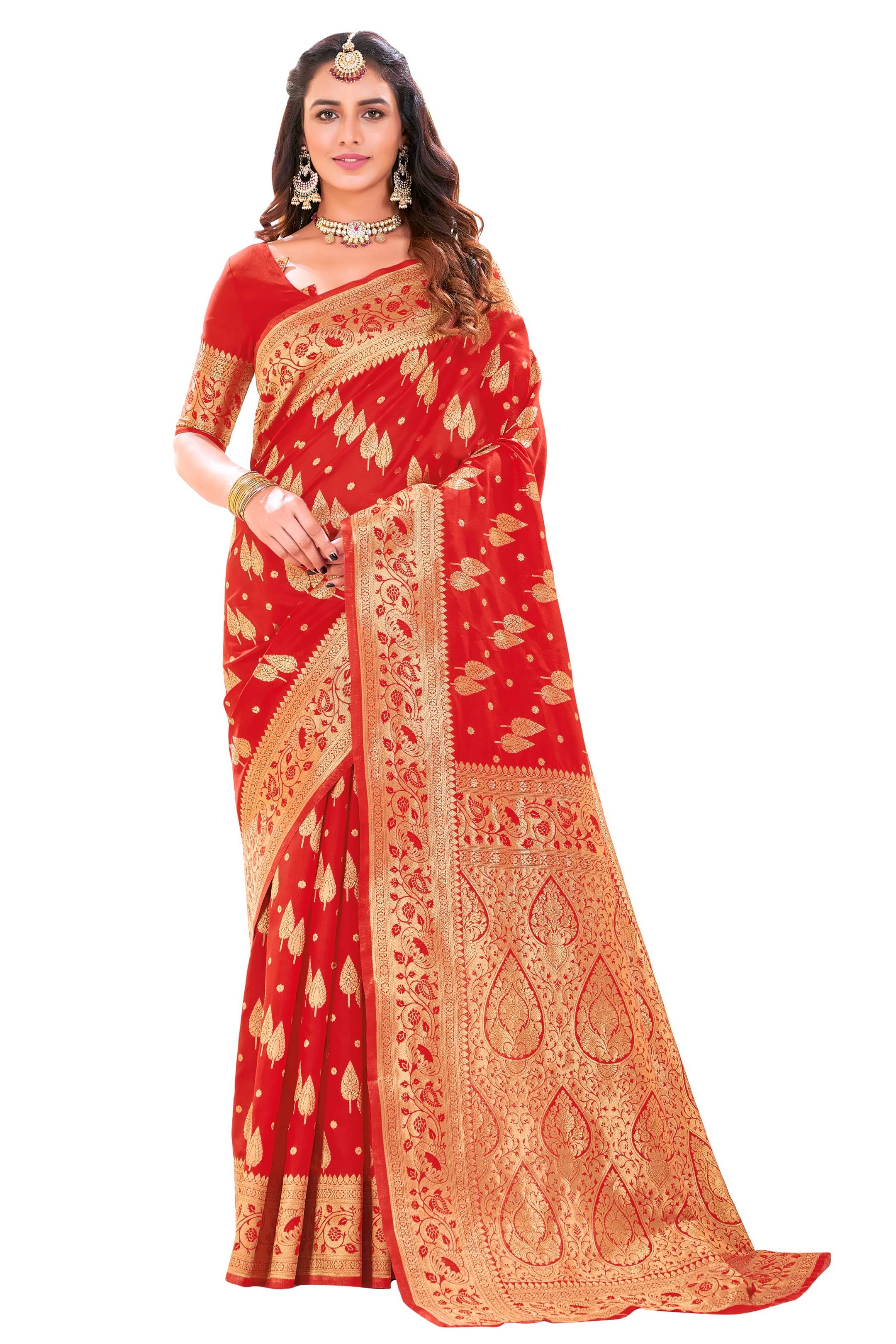 Dressy Banarasi Silk Self Design Saree With Unstitched Blouse Piece ( Red ) Dressy Banarasi Silk Self Design Saree With Unstitched Blouse Piece ( Red )