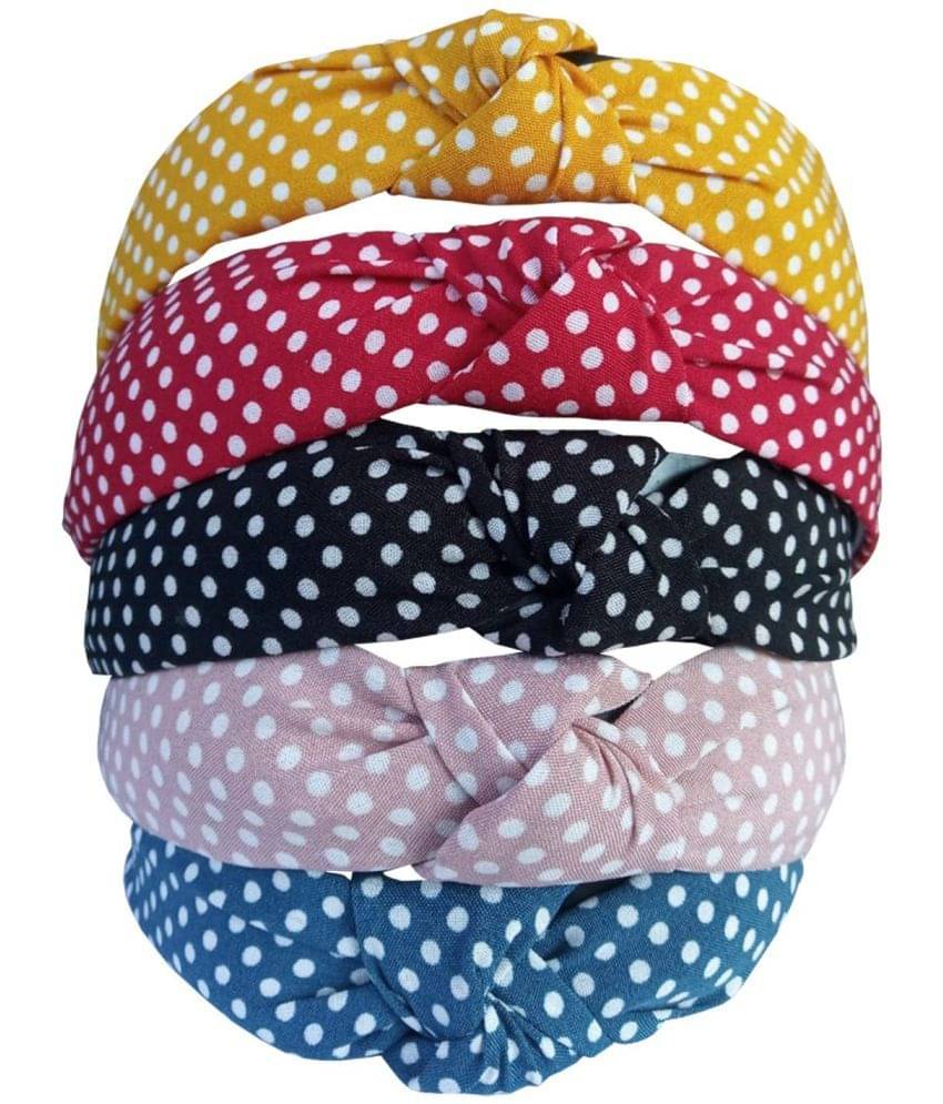     			FOK 5 Pieces Non Slip Fabric Polka Dots Knot Wide Elastic Headbands for Women & Girls