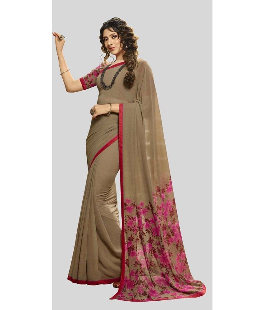 Gazal Fashions Chiffon Printed Saree With Unstitched Blouse Piece ( Khaki ) Gazal Fashions Chiffon Printed Saree With Unstitched Blouse Piece ( Khaki )