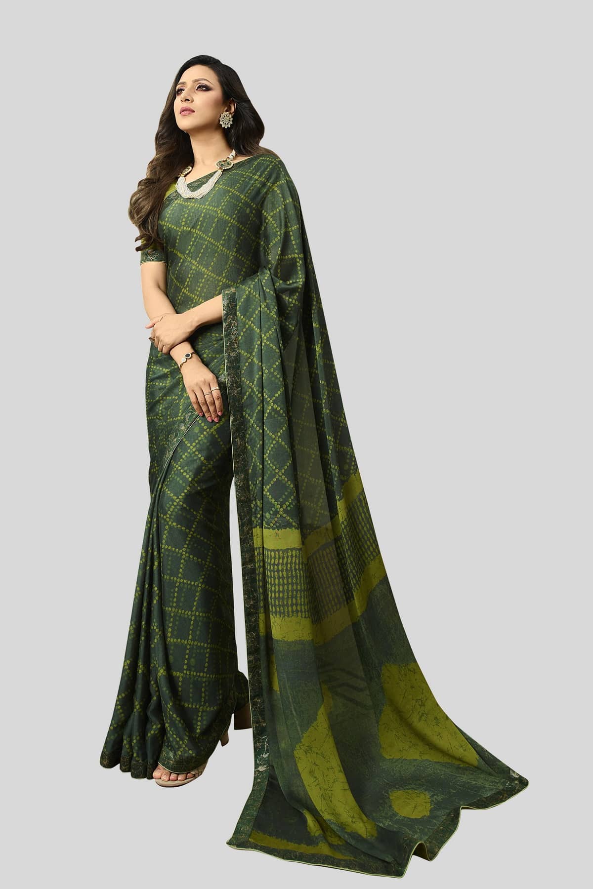 Gazal Fashions Silk Blend Printed Saree With Unstitched Blouse Piece ( Green ) - Sarees | Buy online on ZillyBuy
