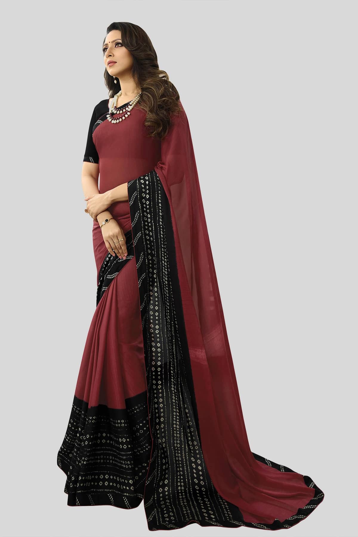 Gazal Fashions Chiffon Printed Saree With Unstitched Blouse Piece ( Multicolor ) - Sarees | Buy online on ZillyBuy