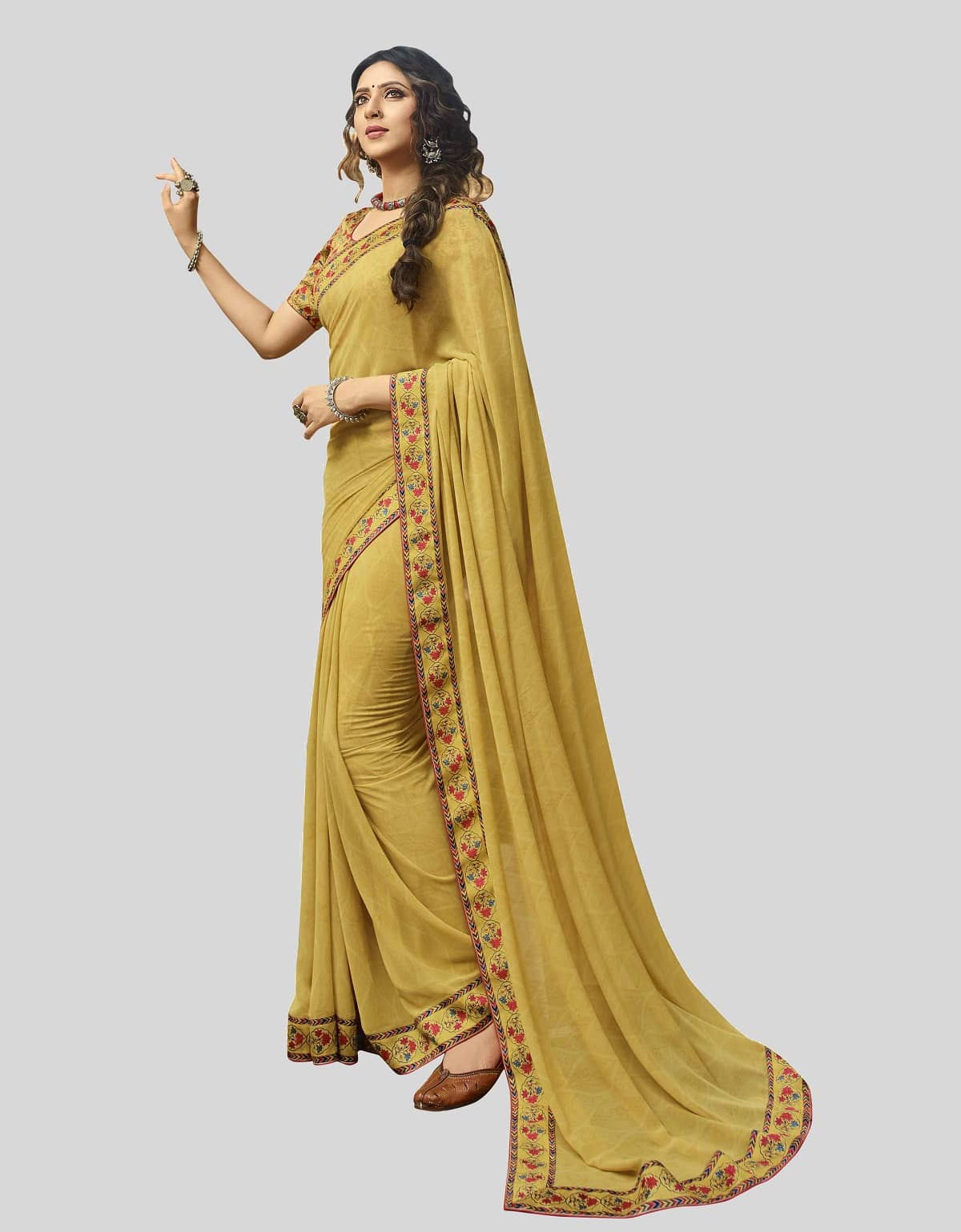 Gazal Fashions Silk Solid Saree With Unstitched Blouse Piece ( Yellow ) - Sarees | Buy online on ZillyBuy