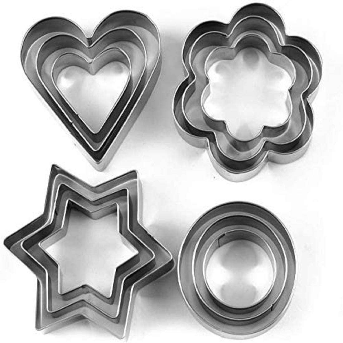 KP Mart Stainless Steel Pastry Cookie Biscuit Cutter with 4 Different Shape - 12 pcs