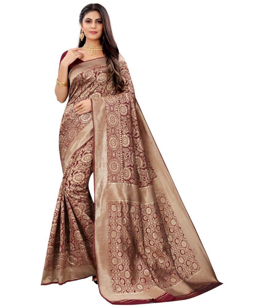 NENCY FASHION Banarasi Silk Printed Saree With Unstitched Blouse Piece ( Multicolor ) - Sarees | Buy online on ZillyBuy