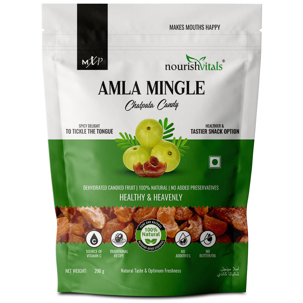     			NourishVitals Chatpata Amla Mingle Candy, Dehydrated Candies, Diet Sugar Friendly, 100% Natural, No added Preservatives, 200g