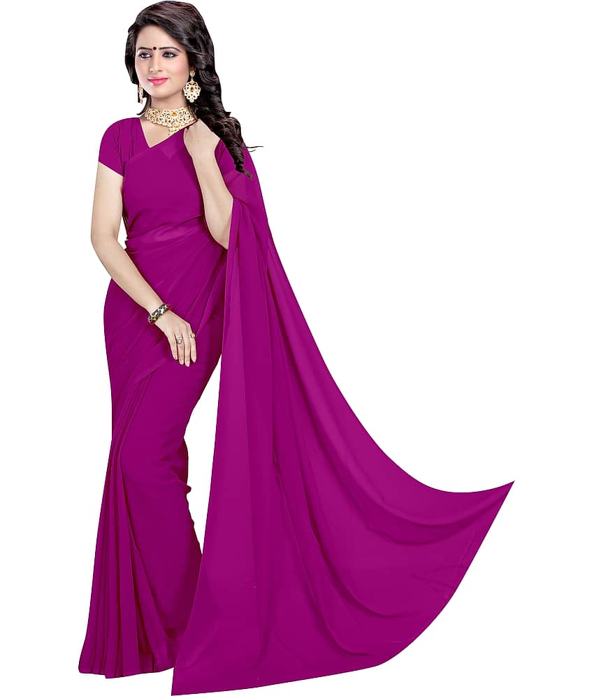 Sidhidata Georgette Solid Saree With Unstitched Blouse Piece ( Purple )